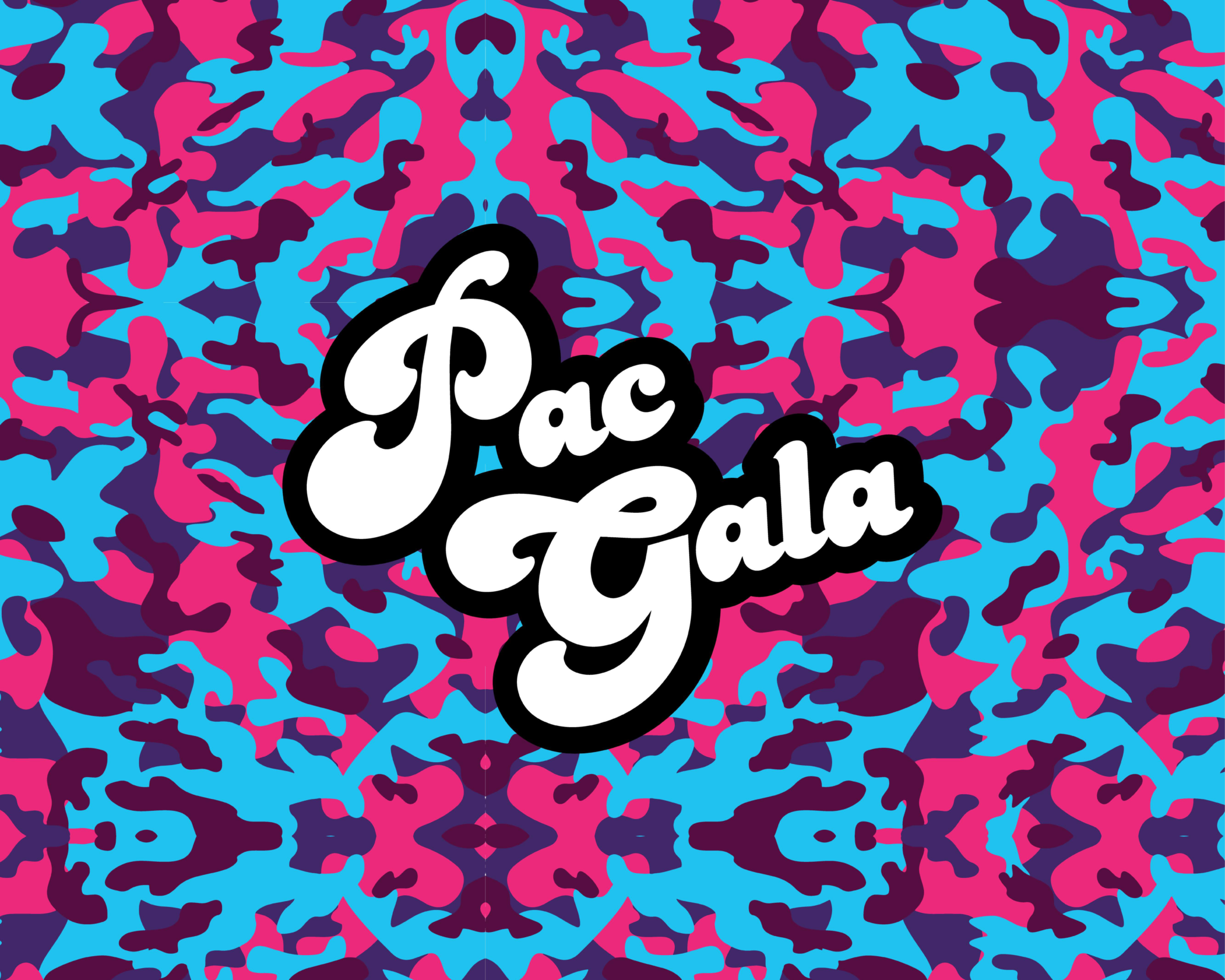 Pac Gala logo over a cyan and pink pattern