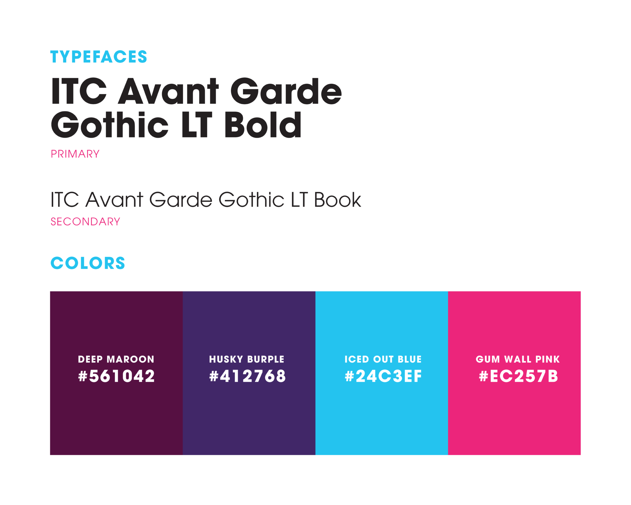 Typefaces and four-color palette