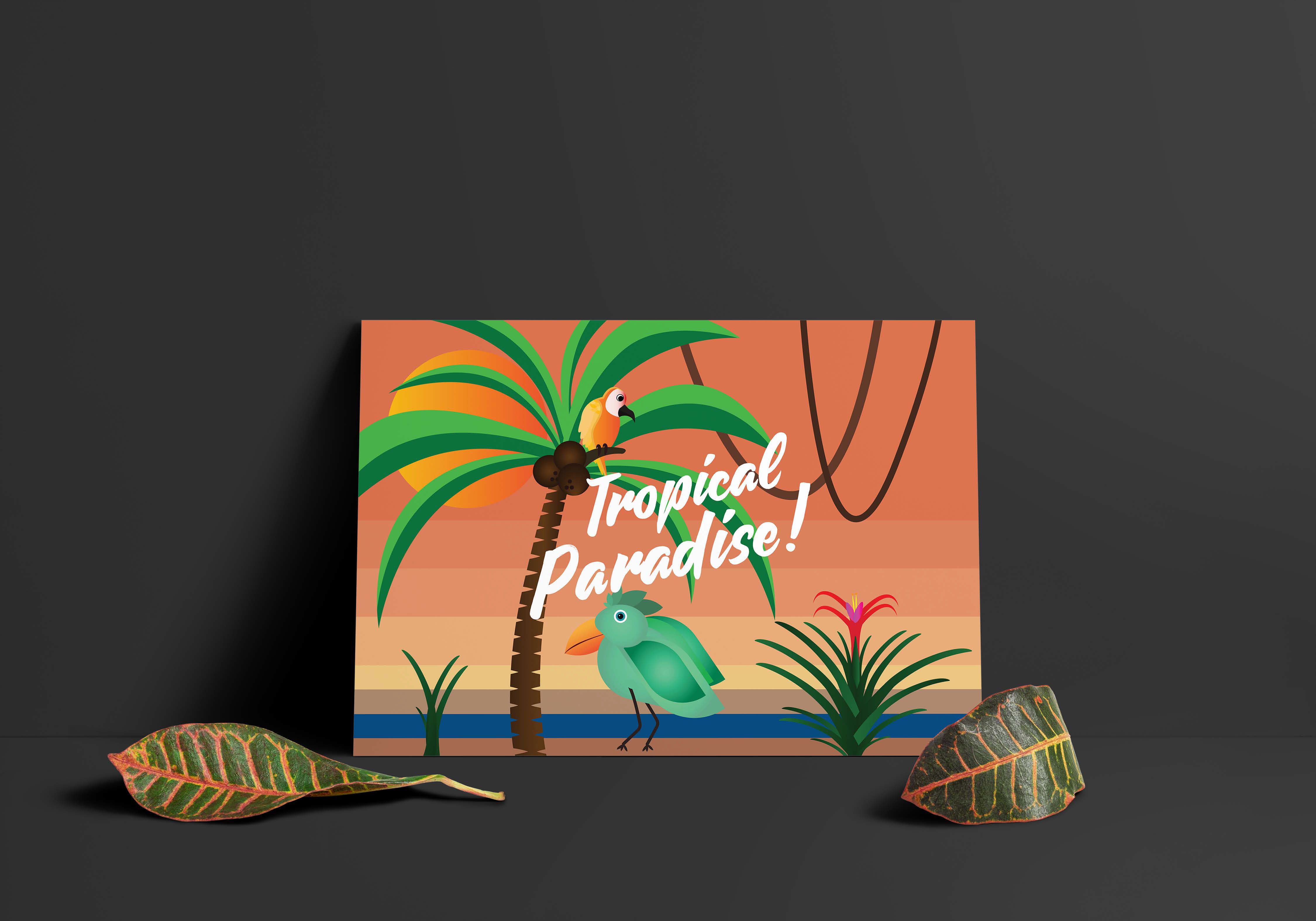 Flat print presentation with leaves
