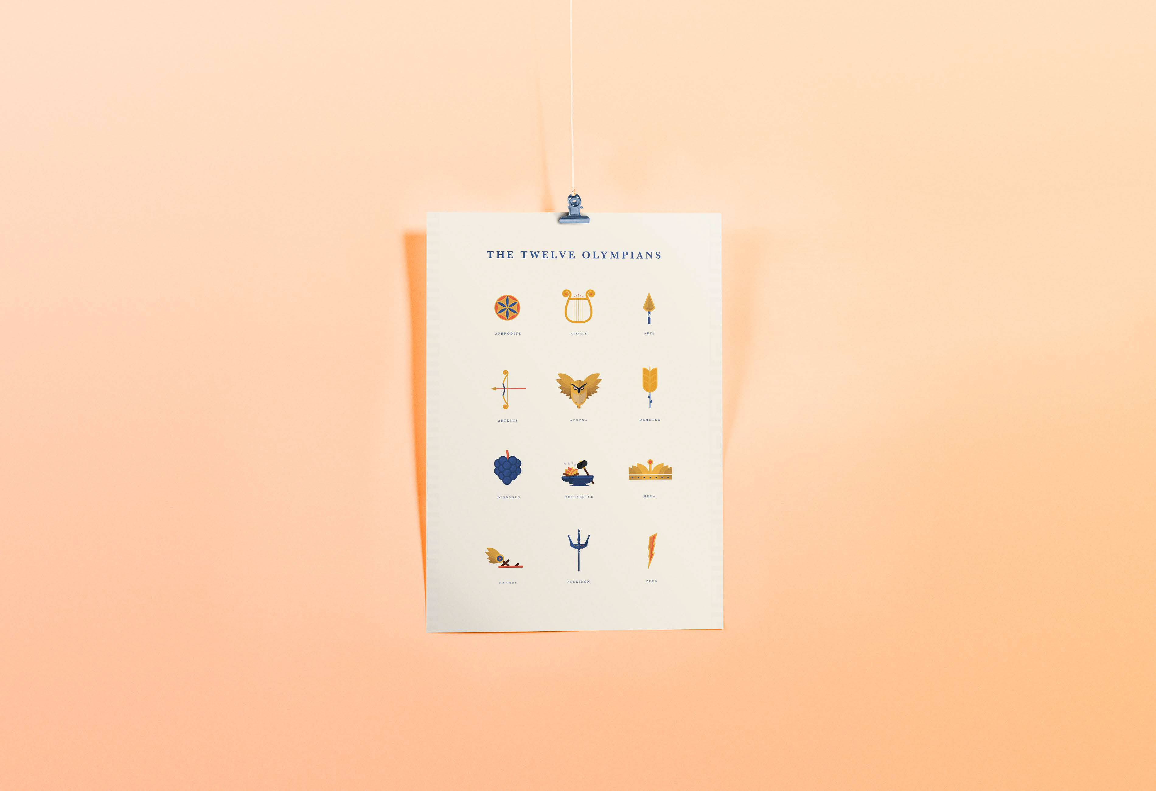 Complete illustrated poster hanging on a peach wall